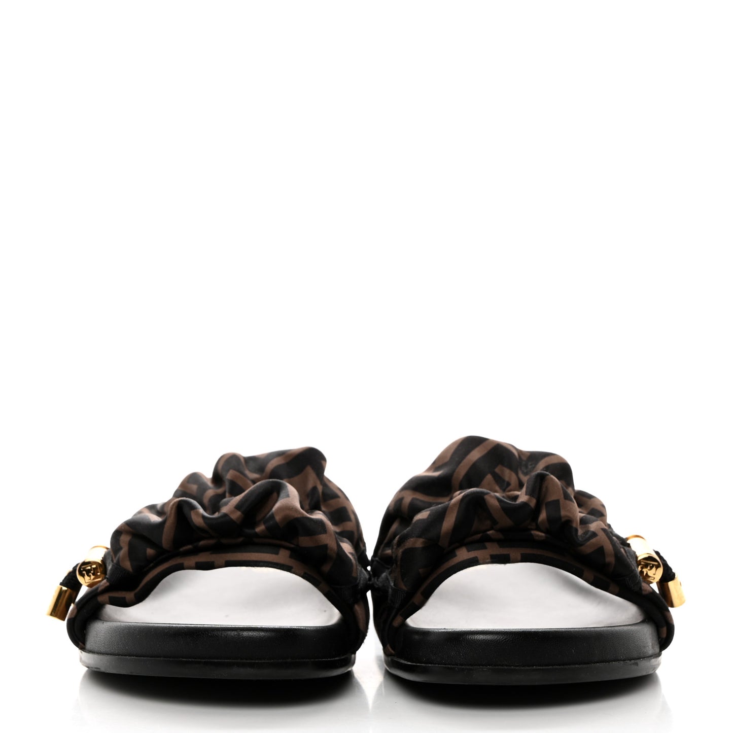 Satin FF Fendi Feel Slide Sandals 39.5 Tobacco Black
