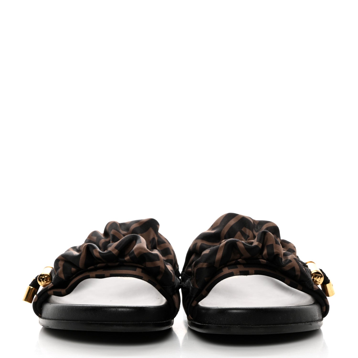 Fendi Satin FF Fendi Feel Slide Sandals 39.5 Tobacco Black 2 of 8