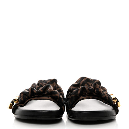 Fendi Satin FF Fendi Feel Slide Sandals 39.5 Tobacco Black 2 of 8