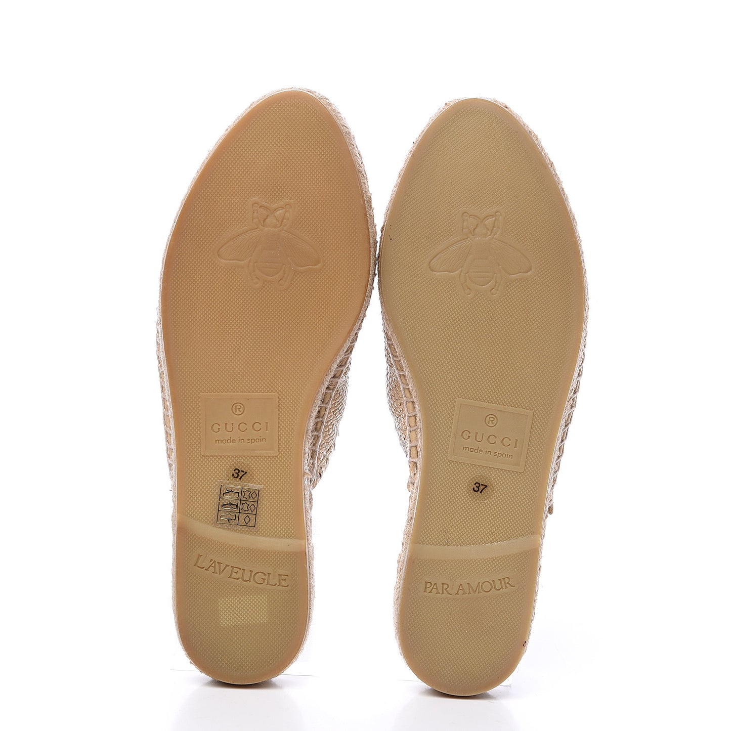 Straw Elaphe Matelasse GG Marmont Espadrille Slippers 37 Natural Cream Brown