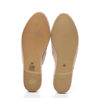 Gucci Straw Elaphe Matelasse GG Marmont Espadrille Slippers 37 Natural Cream Brown 9 of 10