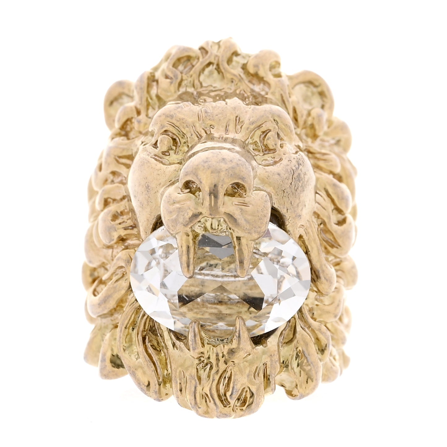 Metal Crystal Lion Head Ring 53 6.25 Gold