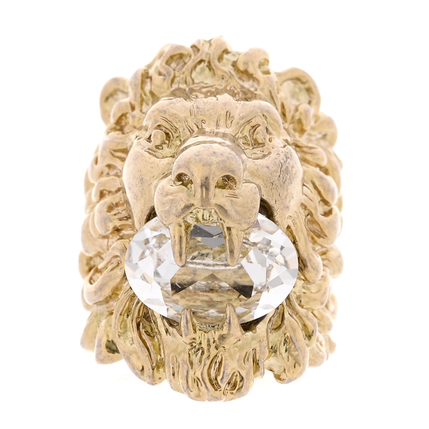 Gucci Metal Crystal Lion Head Ring 53 6.25 Gold 1 of 6