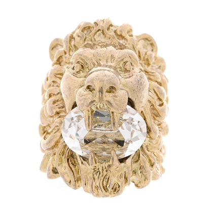 Gucci Metal Crystal Lion Head Ring 53 6.25 Gold 1 of 6
