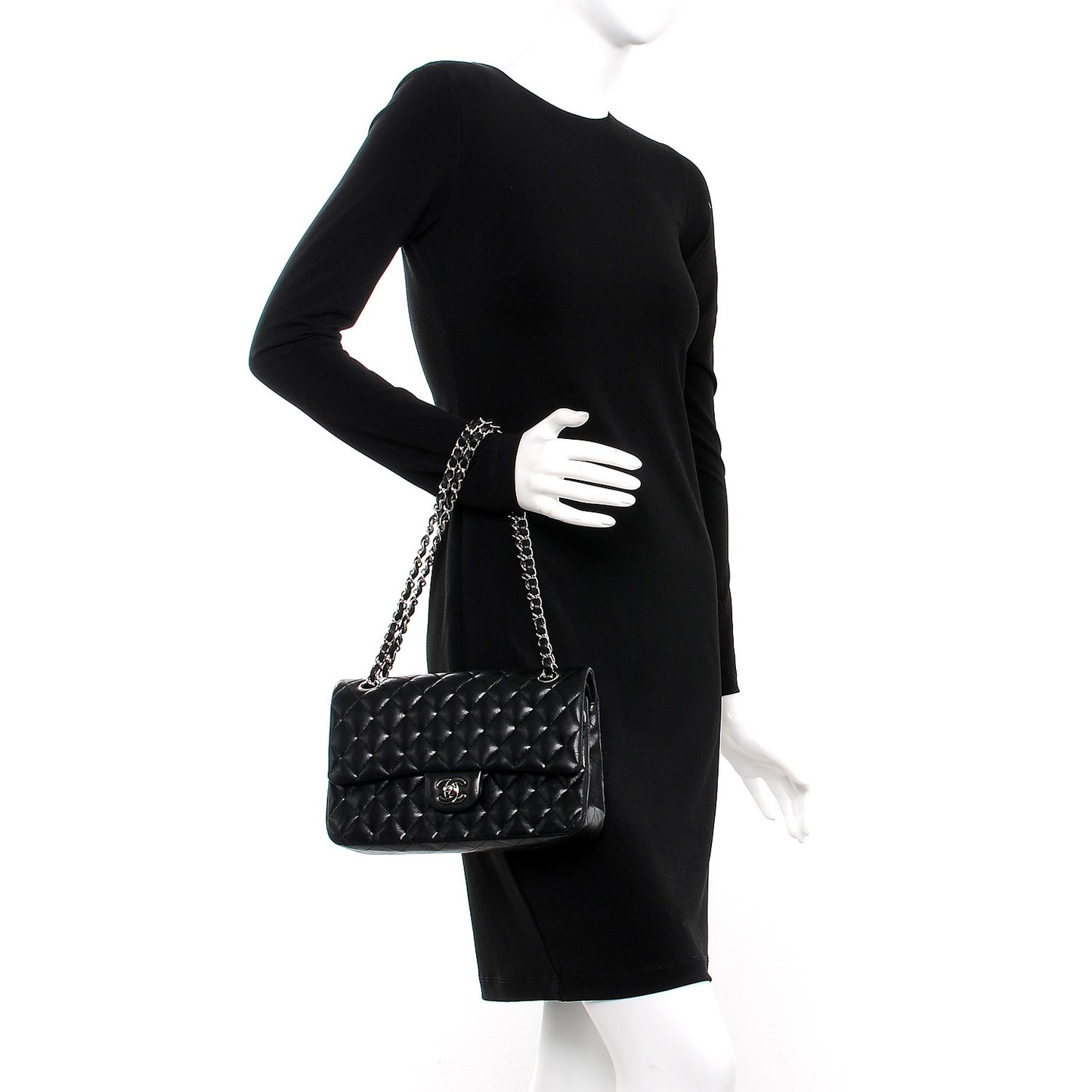 Lambskin Quilted Medium Double Flap Black