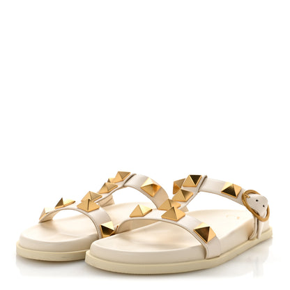 Valentino Garavani Calfskin Roman Stud Slide Sandals 40 Light Ivory 4 of 10