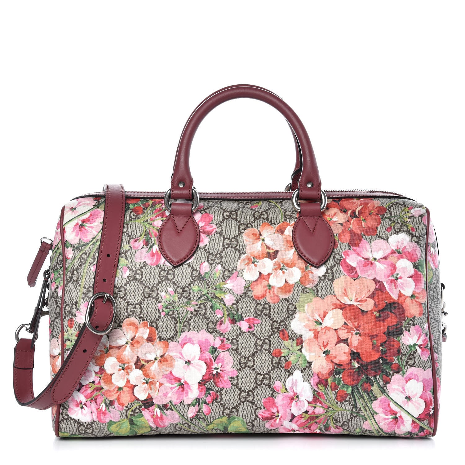 Gucci GG Supreme Monogram Blooms Medium Boston Beige Multicolor Dry Rose 1 of 7