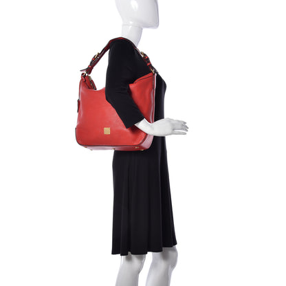 MCM Grained Calfskin Hobo Red 3 of 9