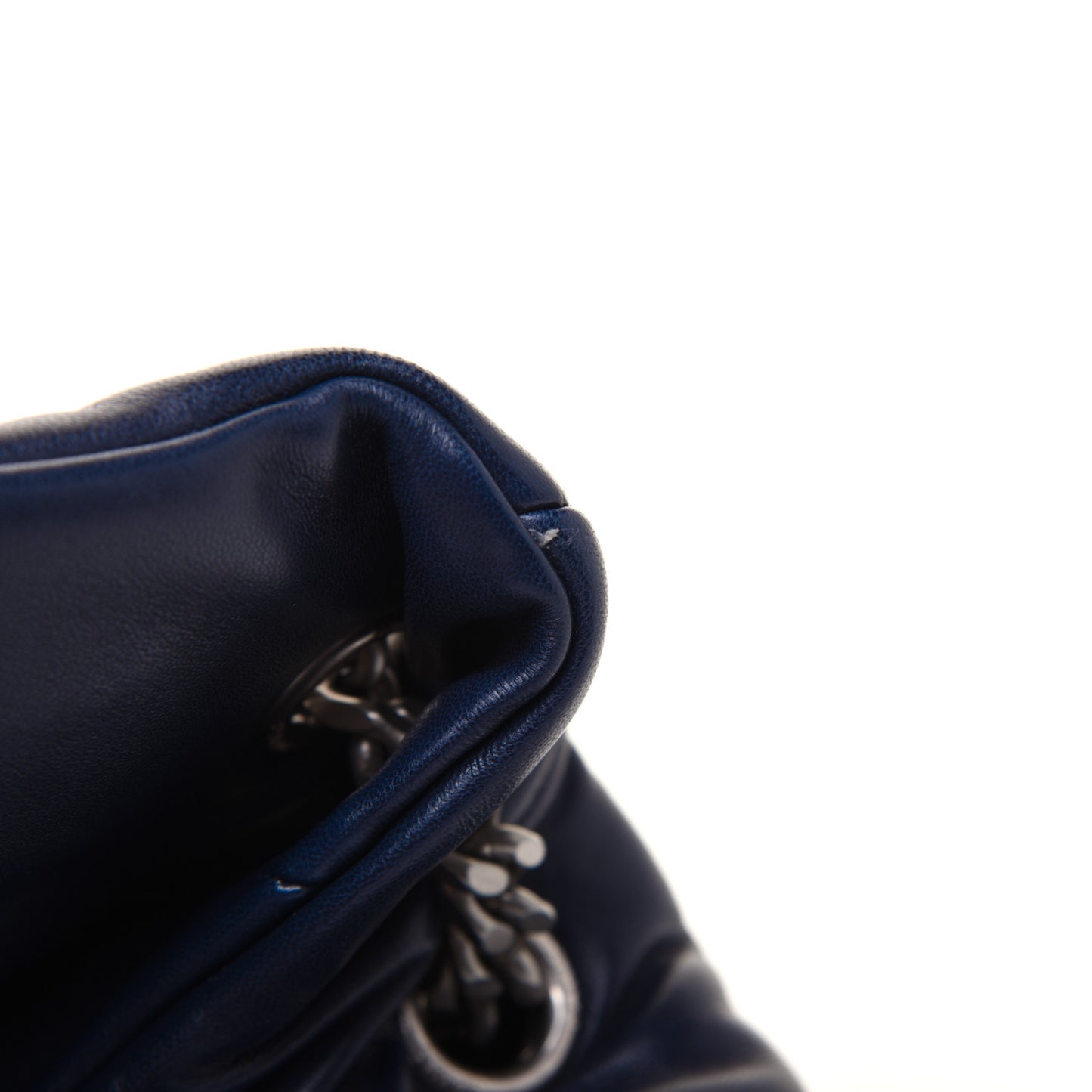 Lambskin Quilted Small Loulou Puffer Monogram Chain Satchel Navy