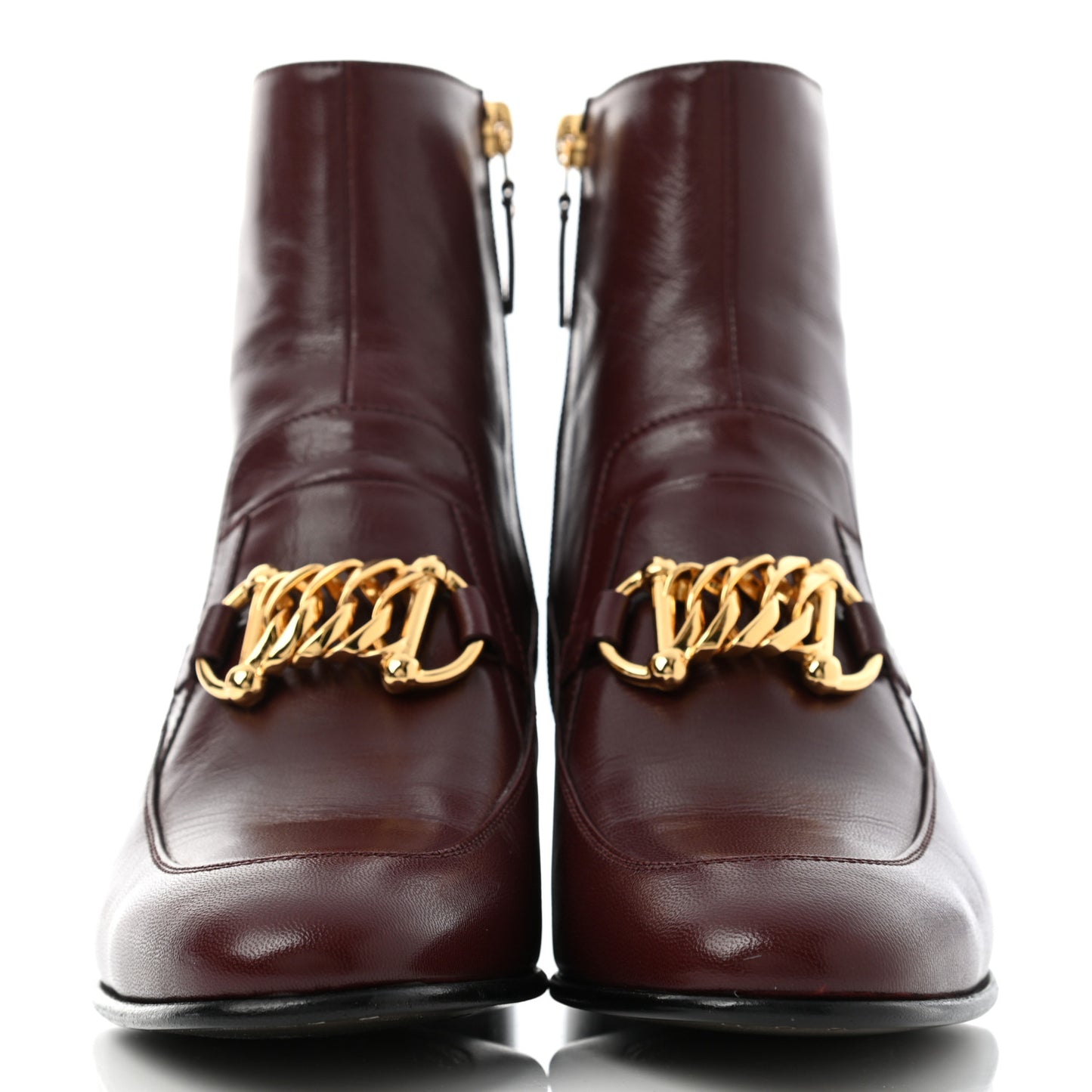 Goatskin Kitten Chain Horsebit Ankle Boots 38.5 Bordeaux