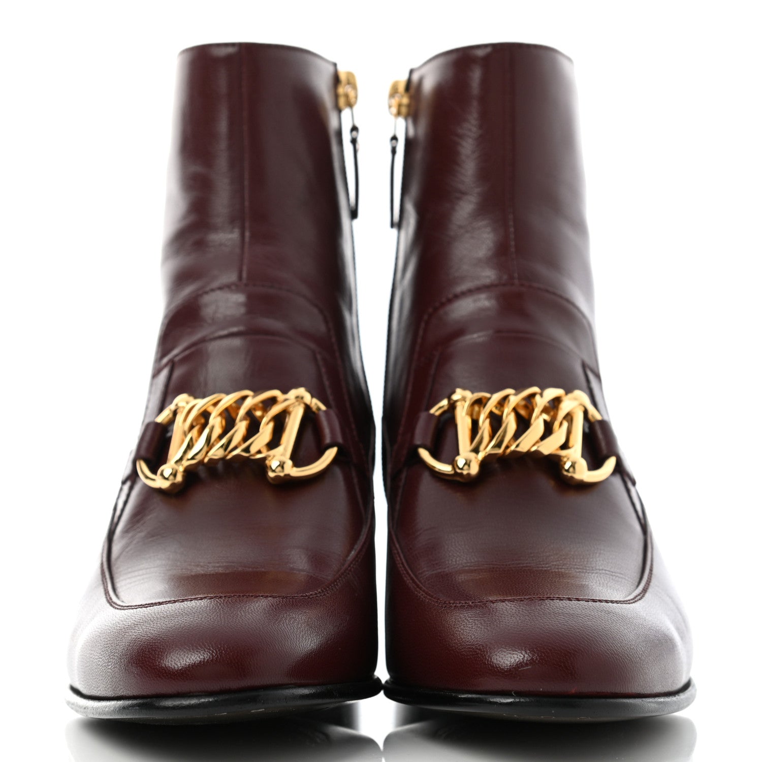 Gucci Goatskin Kitten Chain Horsebit Ankle Boots 38.5 Bordeaux 2 of 13
