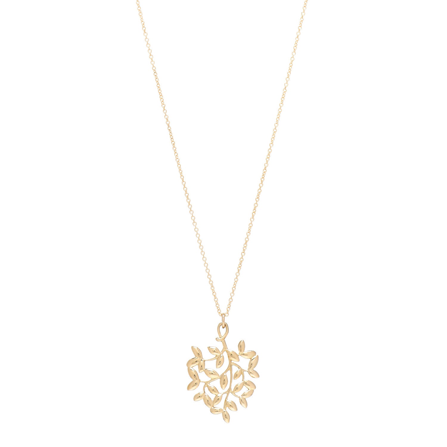 Tiffany 18K Yellow Gold Small Paloma Picasso Olive Leaf Pendant Necklace 1 of 5
