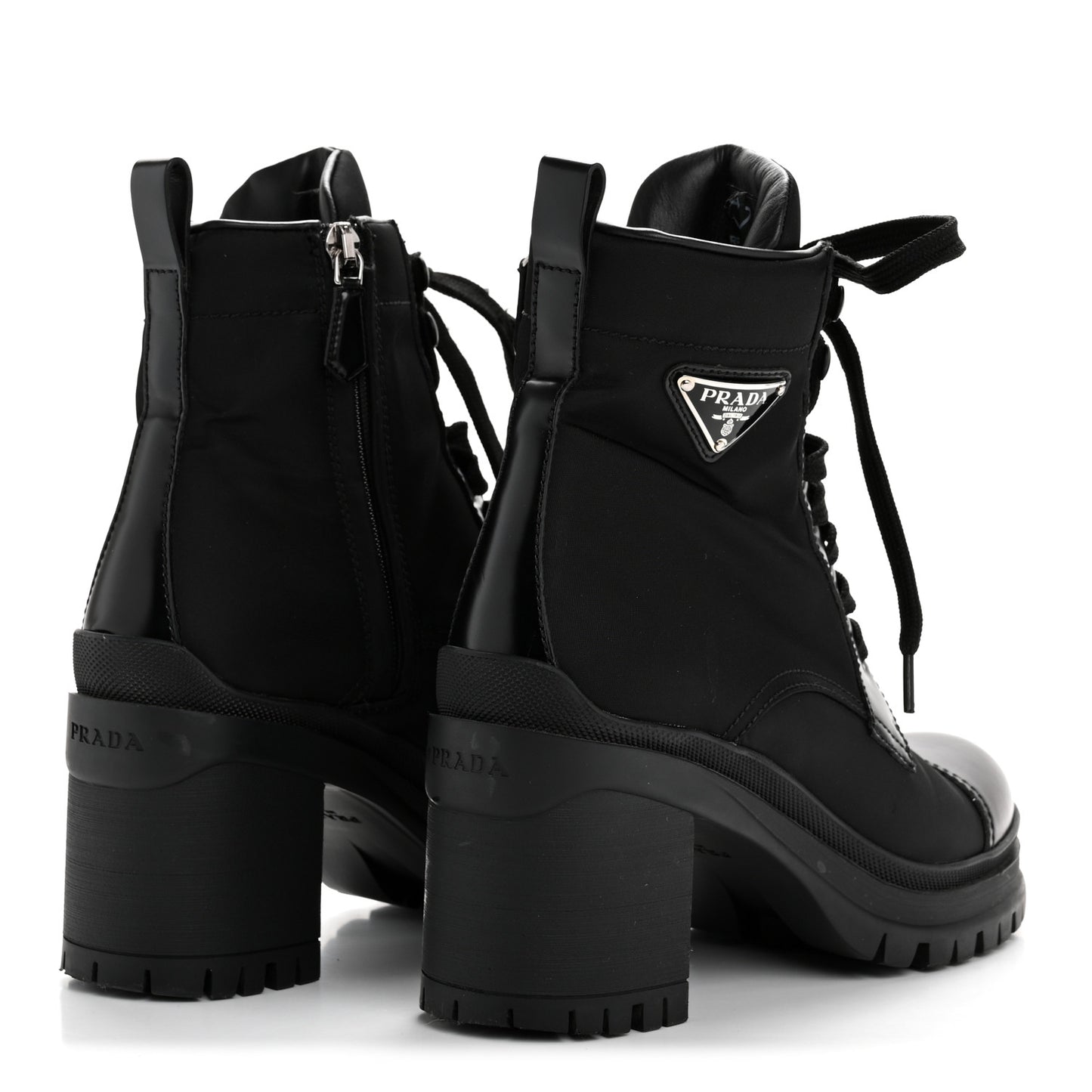 Spazzolato Re-Nylon Metal Triangle Logo Lace Up 55mm Ankle Boots 36 Black