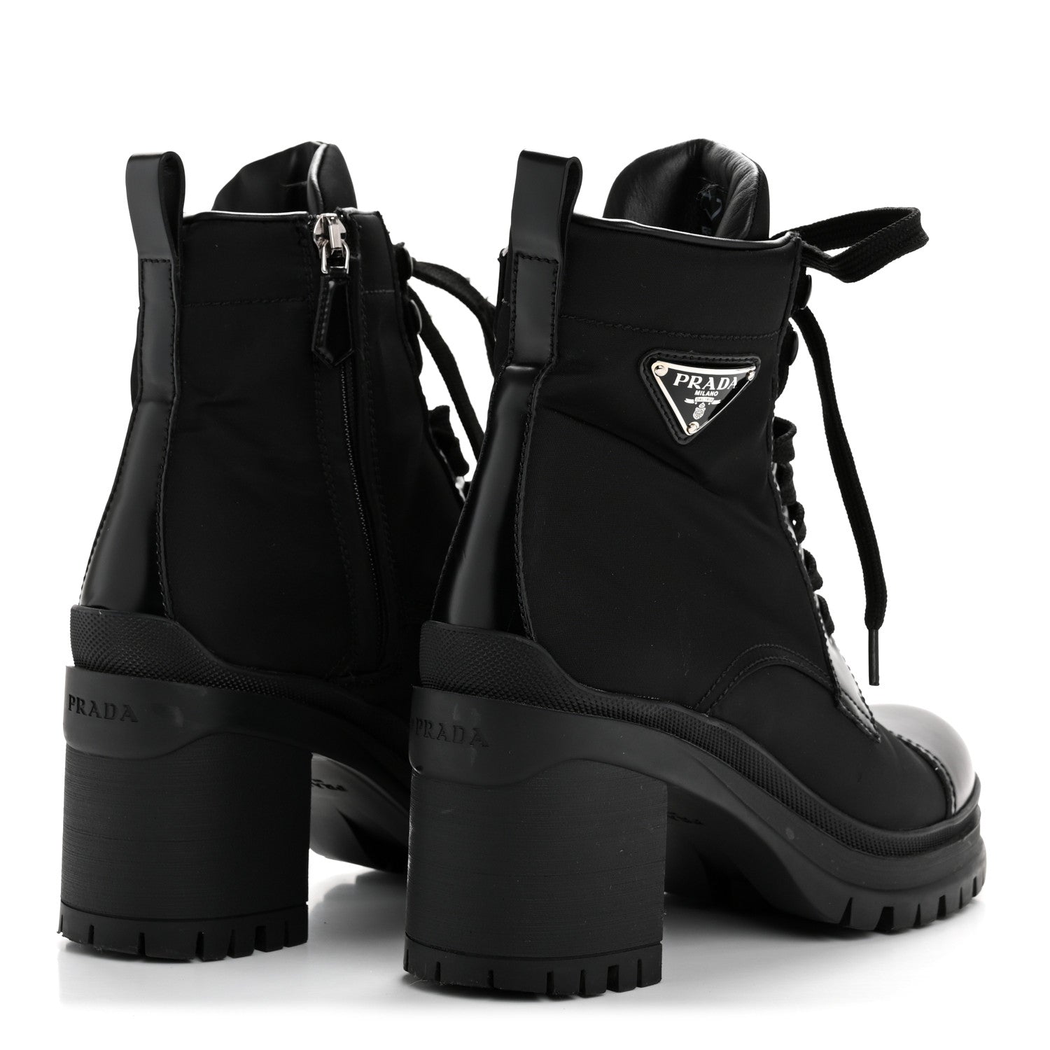 Prada Spazzolato Re-Nylon Metal Triangle Logo Lace Up 55mm Ankle Boots 36 Black 9 of 18