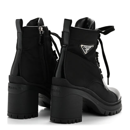 Prada Spazzolato Re-Nylon Metal Triangle Logo Lace Up 55mm Ankle Boots 36 Black 9 of 18
