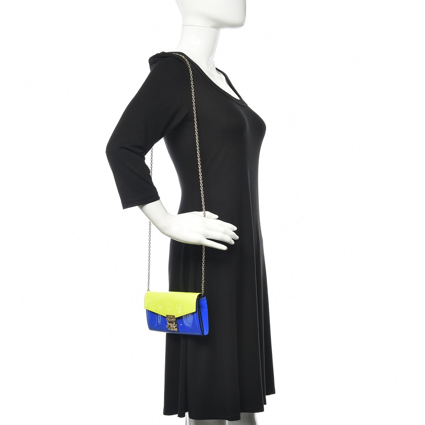 Patent Two Tone Patricia Wallet On Chain Blue Neon Yellow