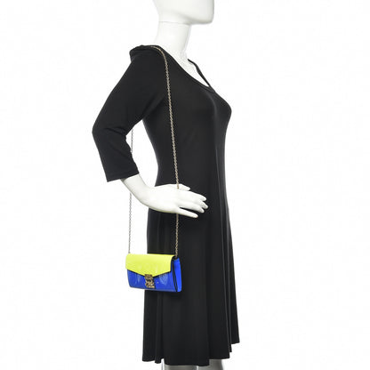 MCM Patent Two Tone Patricia Wallet On Chain Blue Neon Yellow 2 of 12