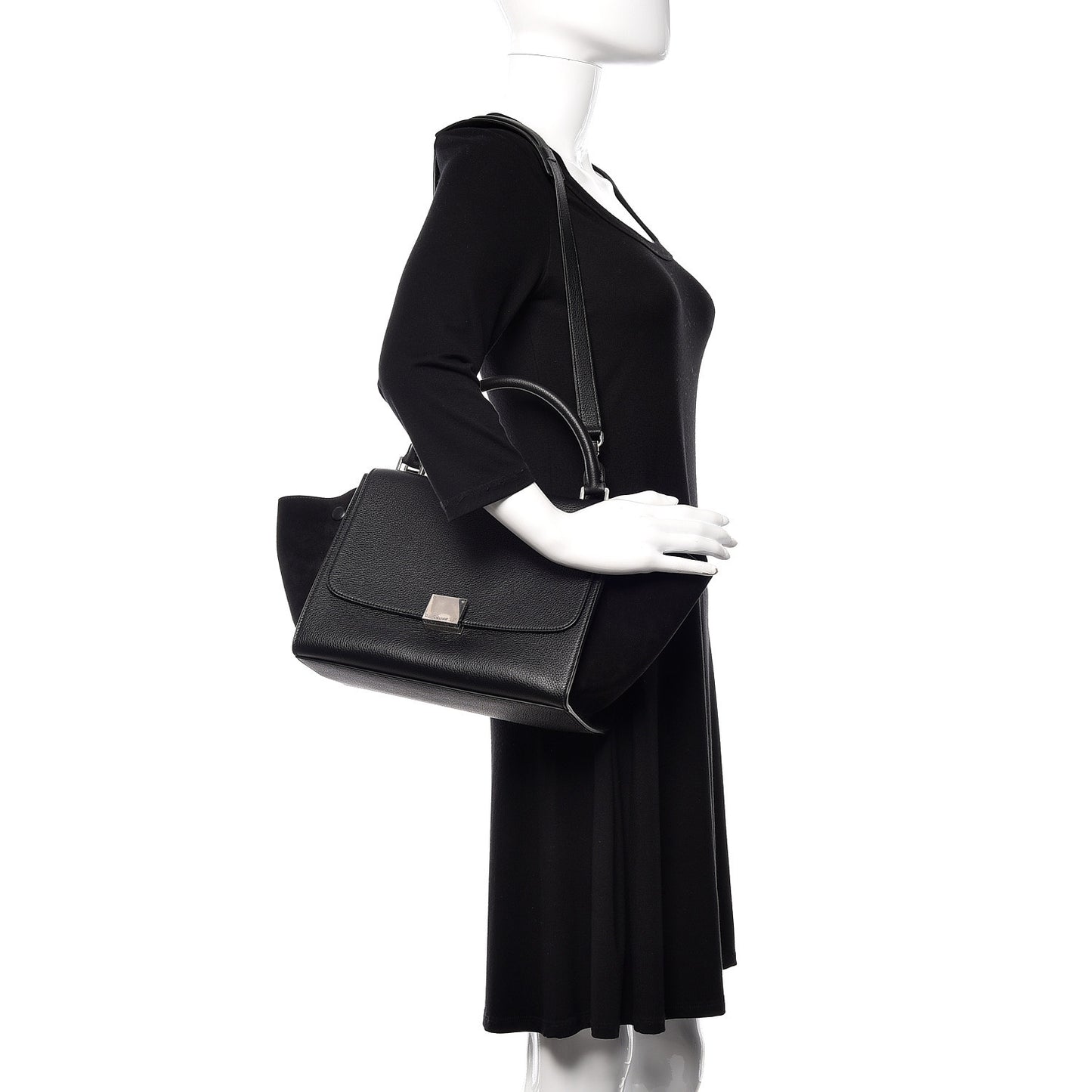 Drummed Calfskin Suede Small Trapeze Black