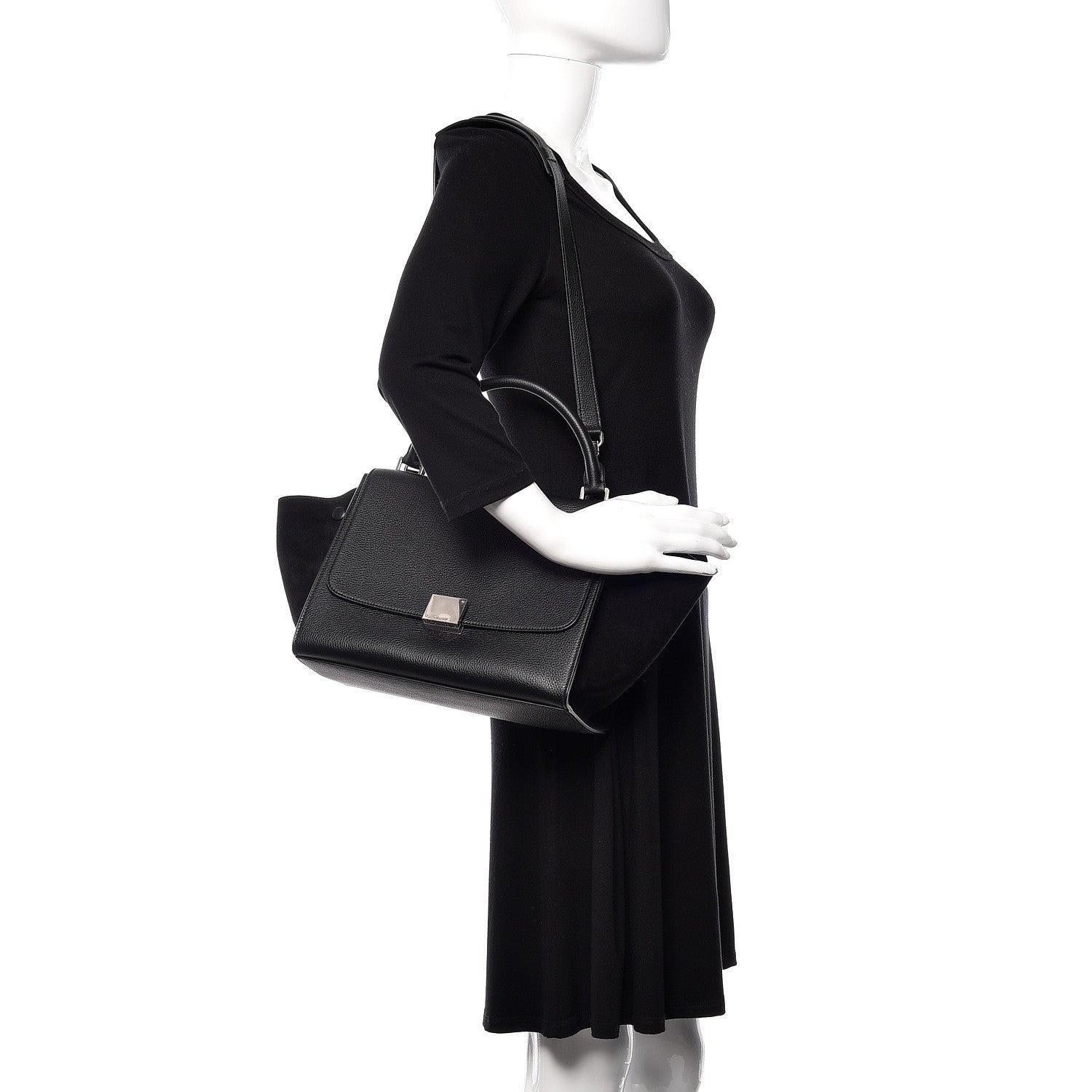 Celine Drummed Calfskin Suede Small Trapeze Black 2 of 9