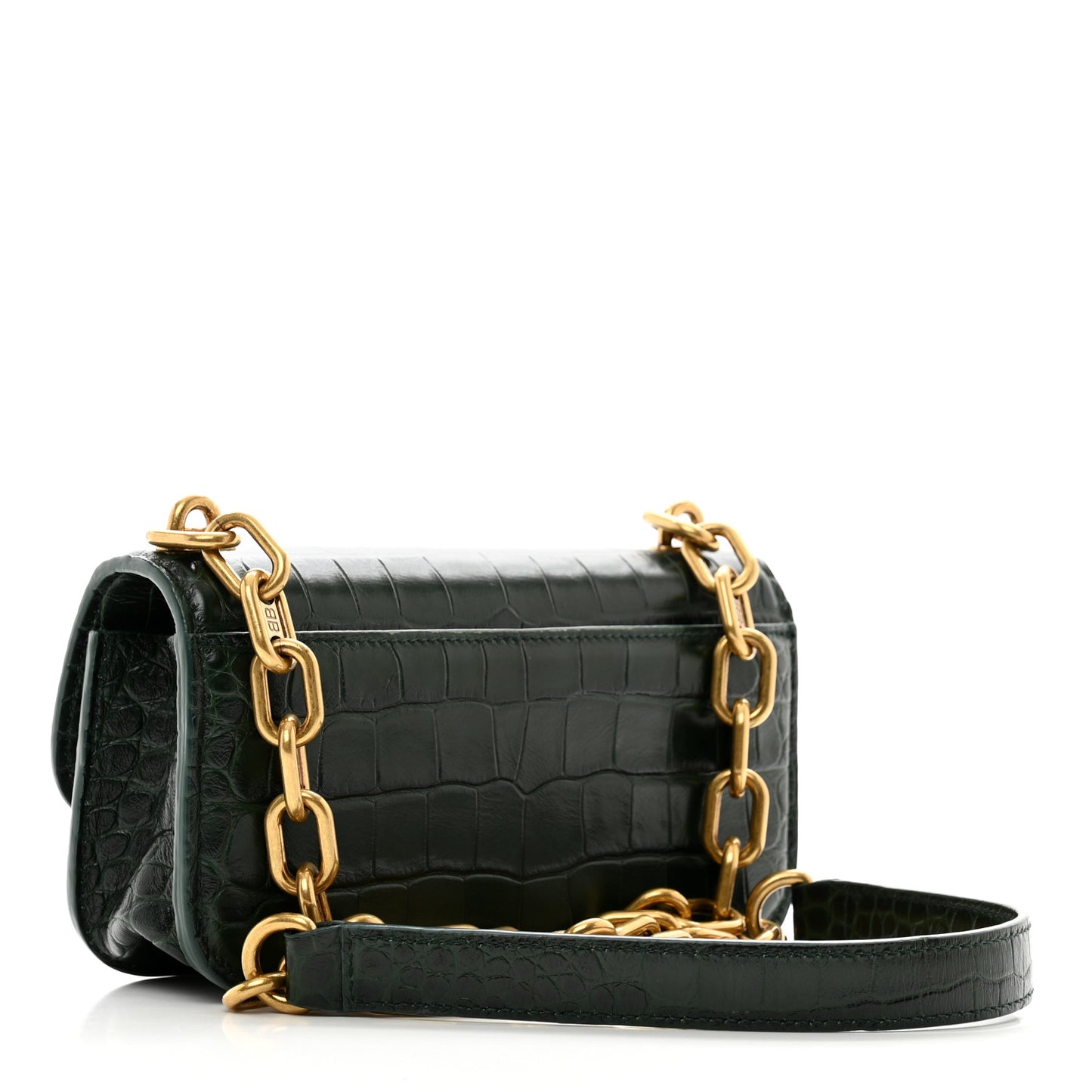 Extra Supple Calfskin Crocodile Embossed Gossip Chain Bag XS Forest Green