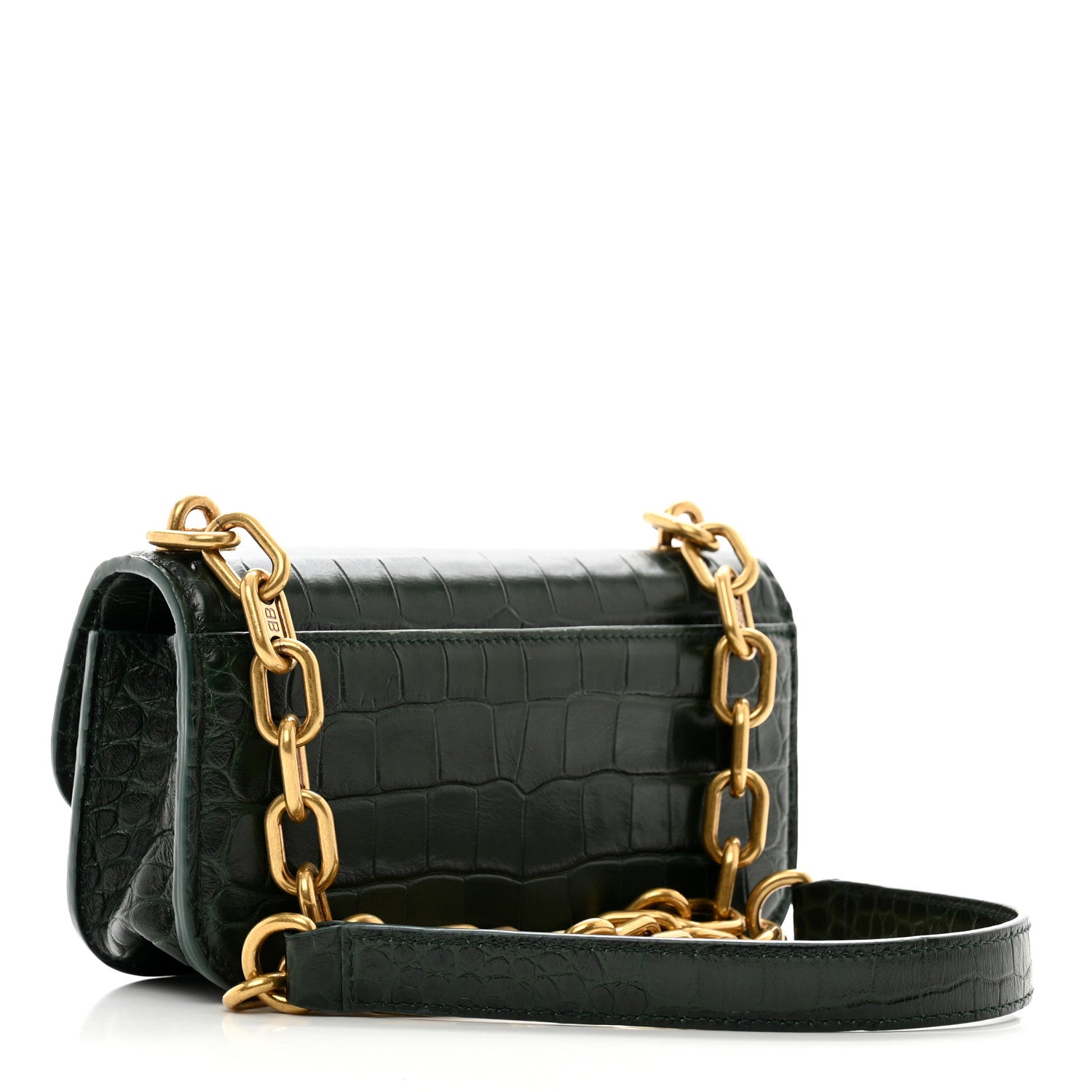 Balenciaga Extra Supple Calfskin Crocodile Embossed Gossip Chain Bag XS Forest Green 3 of 10
