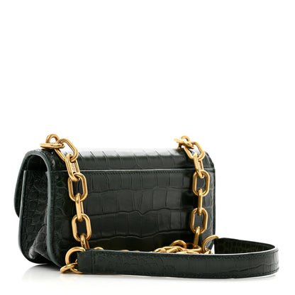 Balenciaga Extra Supple Calfskin Crocodile Embossed Gossip Chain Bag XS Forest Green 3 of 10
