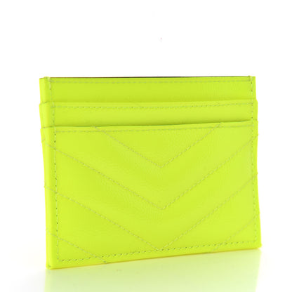 Saint Laurent Patent Grain De Poudre Matelasse Chevron Monogram Credit Card Case Neon Yellow 3 of 8