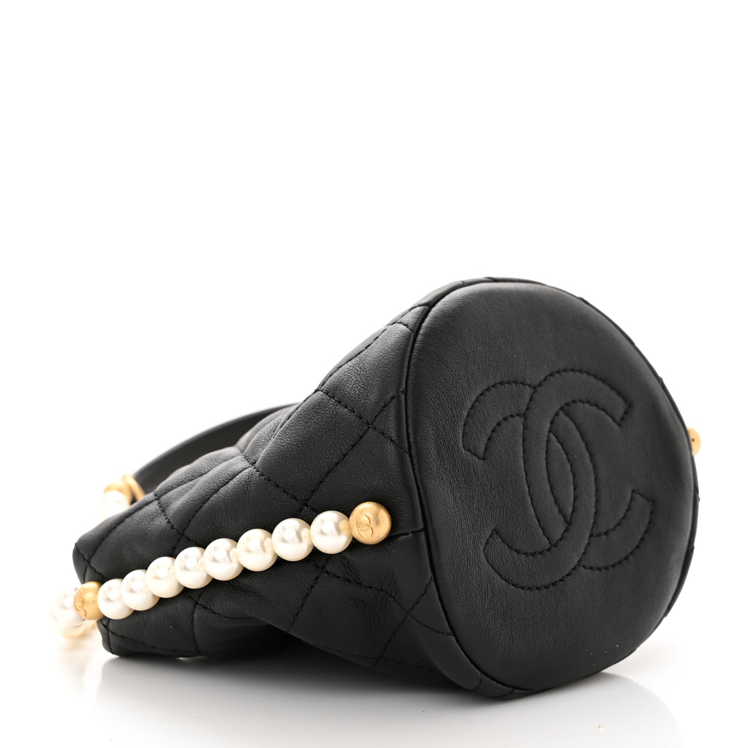 Chanel Calfskin Quilted Pearl Mini About Pearls Drawstring Bucket Bag Black 4 of 10