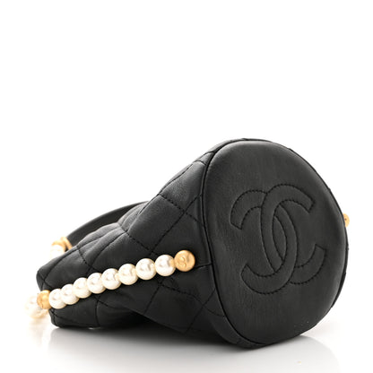 Chanel Calfskin Quilted Pearl Mini About Pearls Drawstring Bucket Bag Black 4 of 10