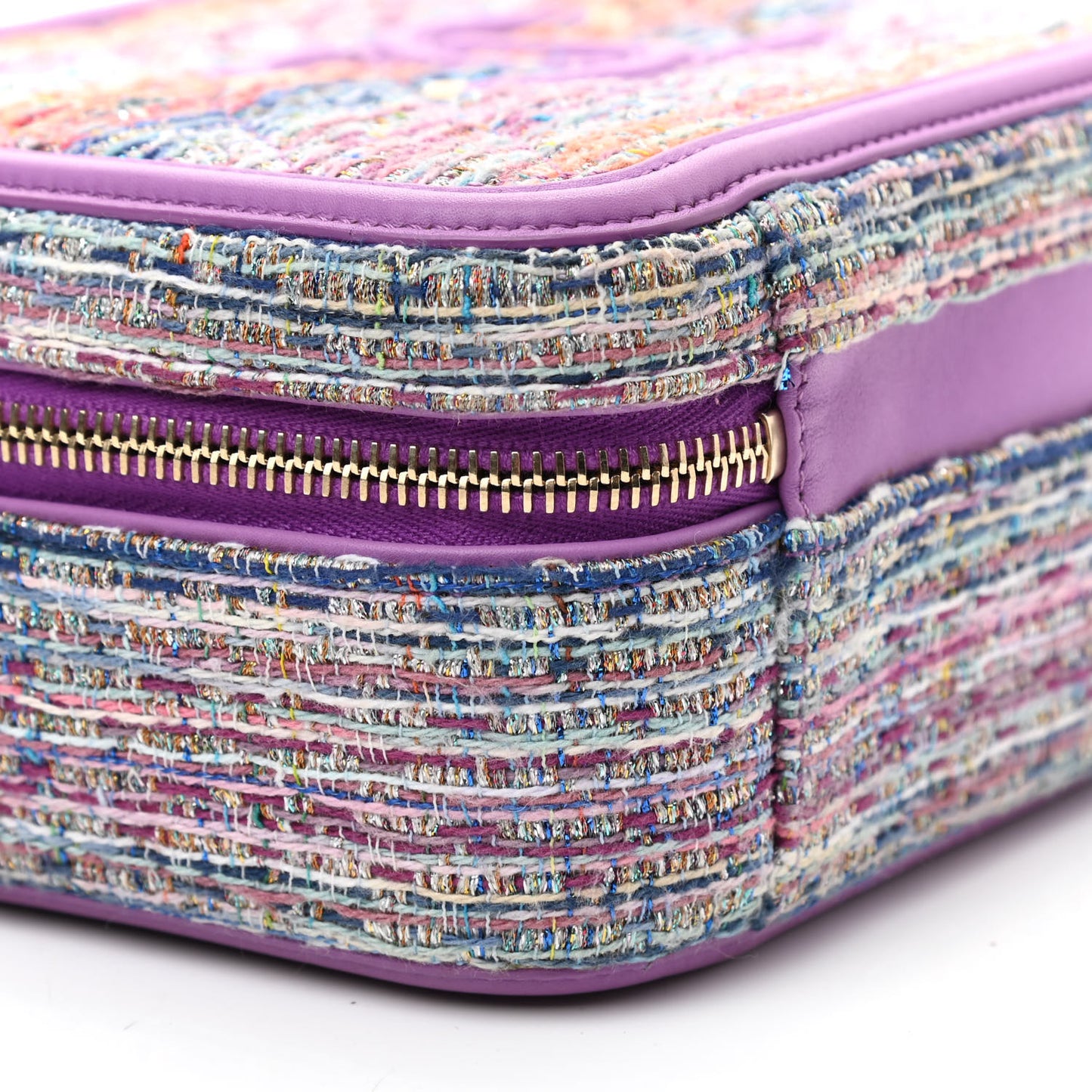 Tweed Quilted Medium CC Filigree Vanity Case Purple Multicolor