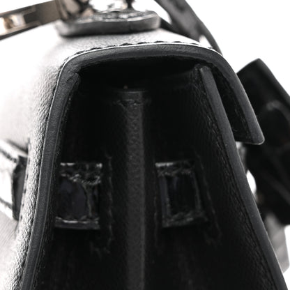 Hermes Madame Calfskin Shiny Niloticus Crocodile Kelly Sellier Touch 25 Black 11 of 14