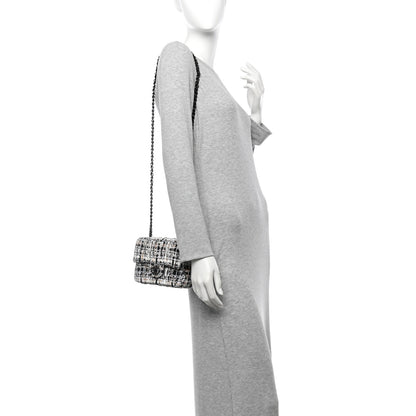Chanel Tweed Quilted Mini Rectangular Flap White Black Multicolor 2 of 11