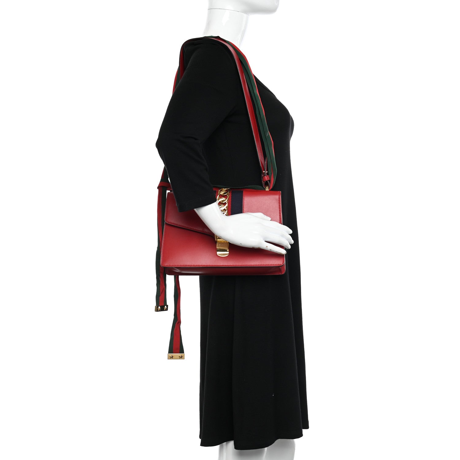 Gucci Calfskin Small Sylvie Shoulder Bag Hibiscus Red 2 of 12