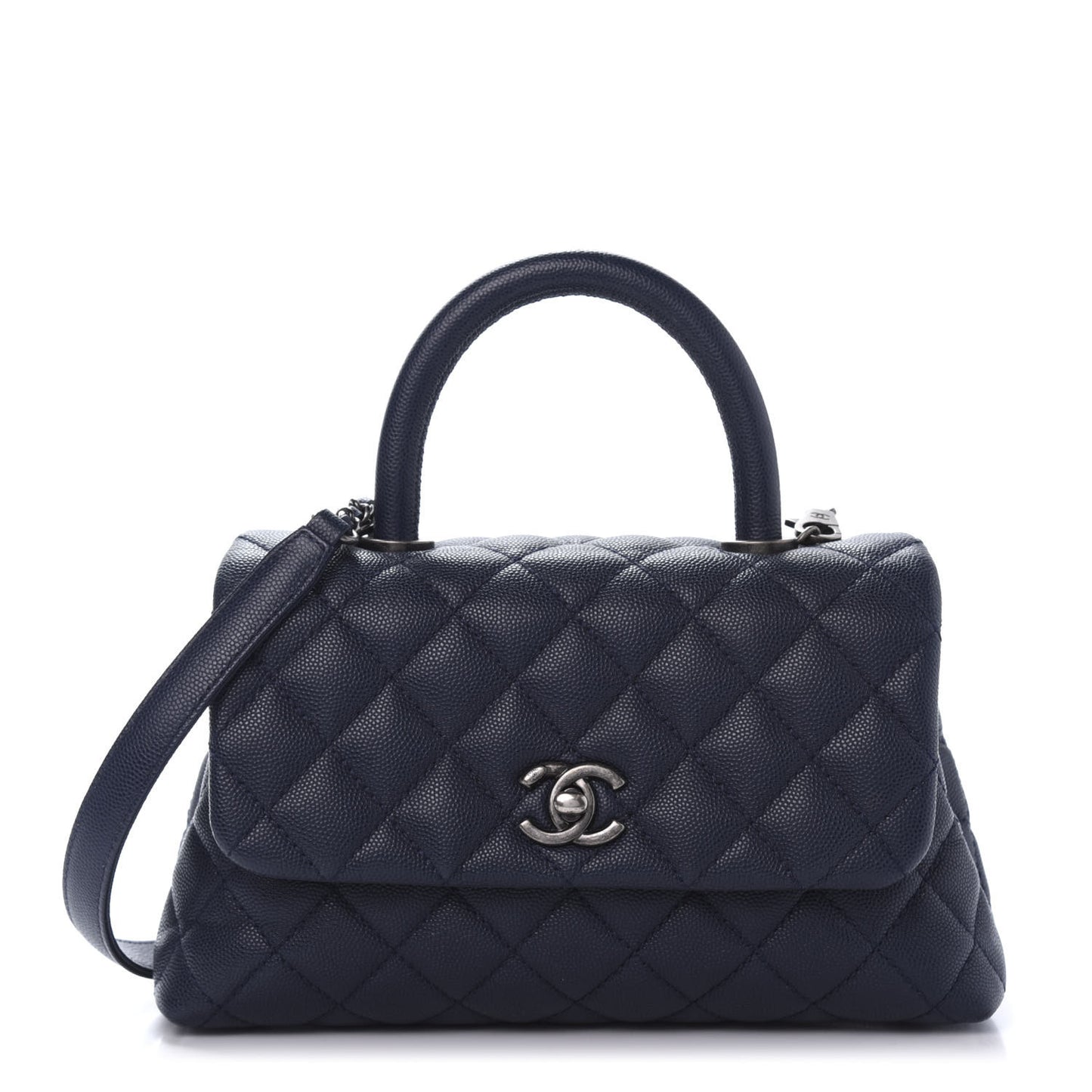 Caviar Quilted Mini Coco Handle Flap Navy Blue