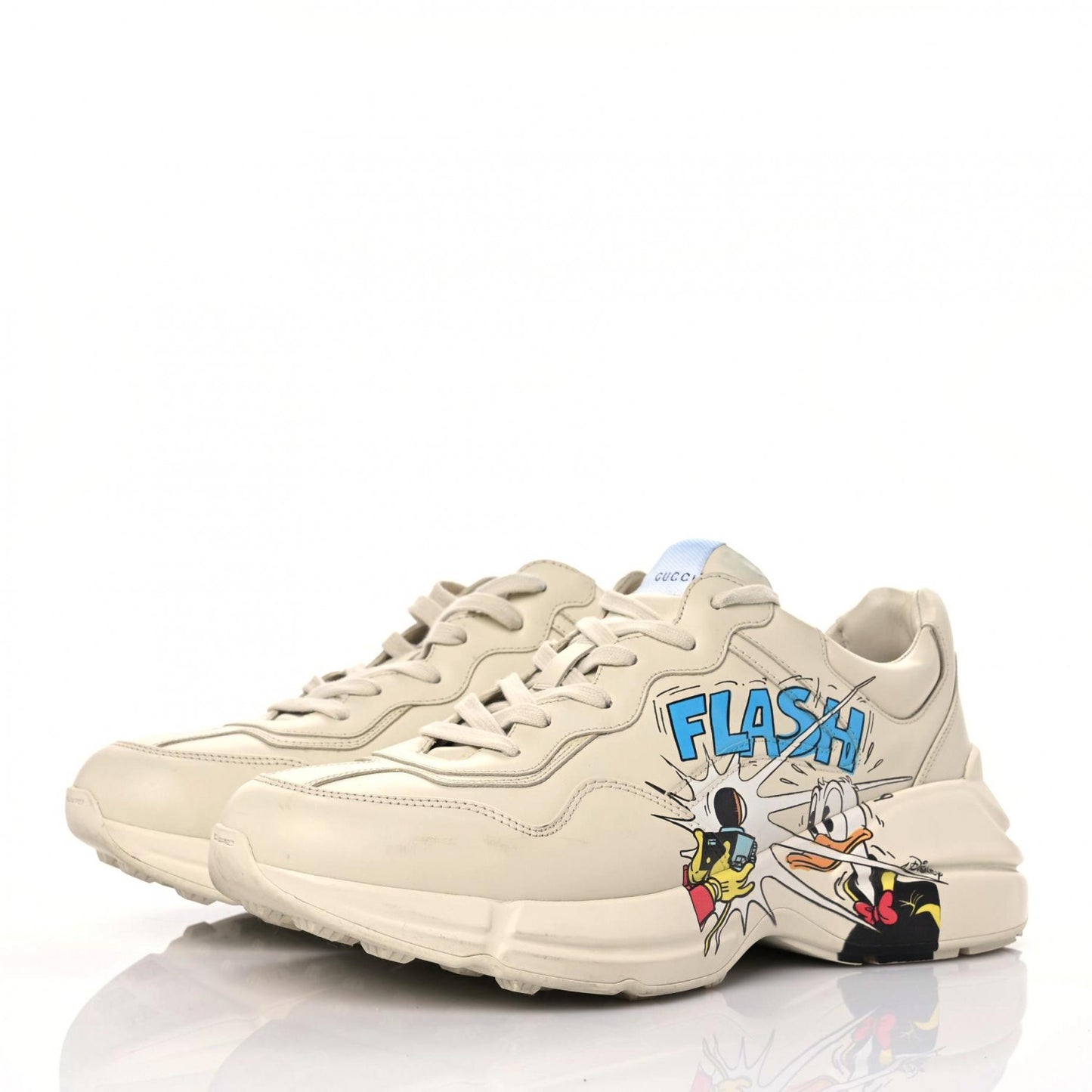 X DISNEY Calfskin Donald Duck Mens Rhyton Sneakers 9.5 Ivory