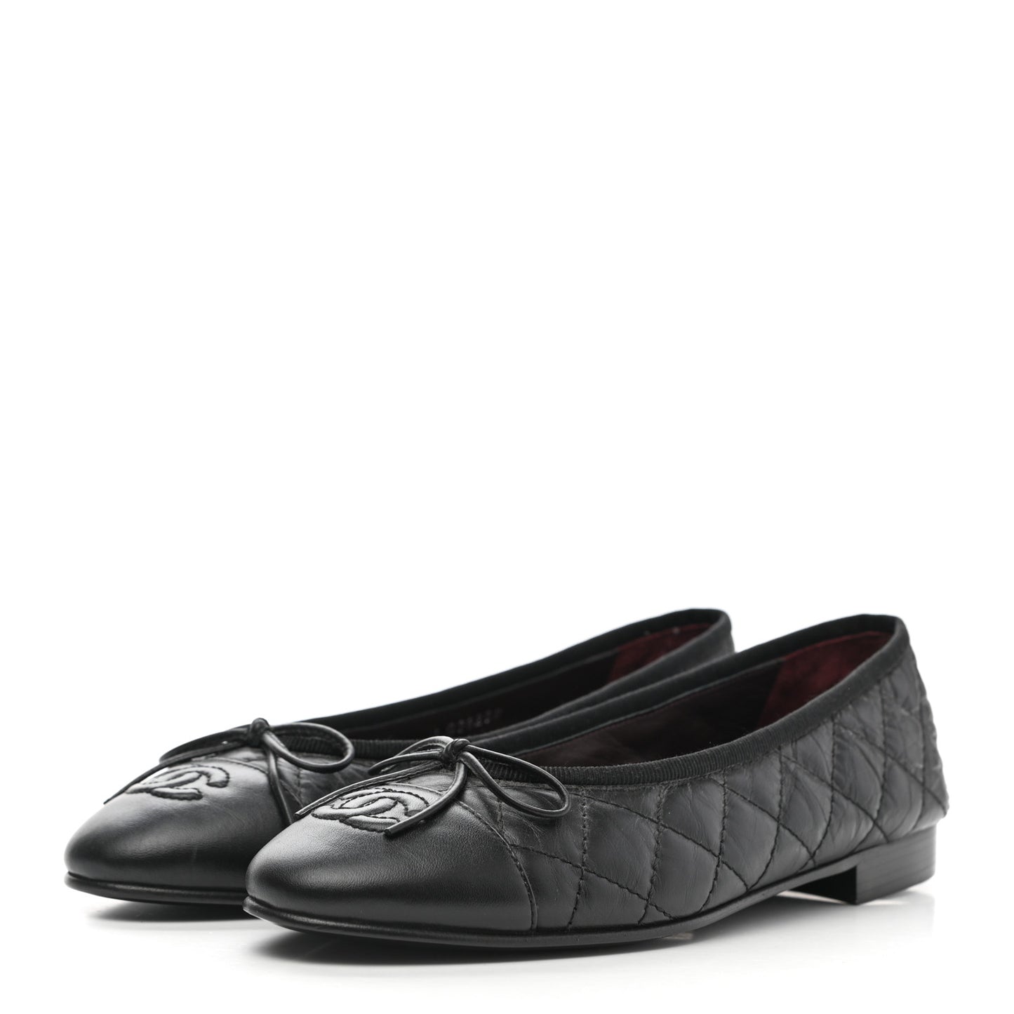 Aged Calfskin Quilted CC Cap Toe Ballerina Flats 35.5 Black