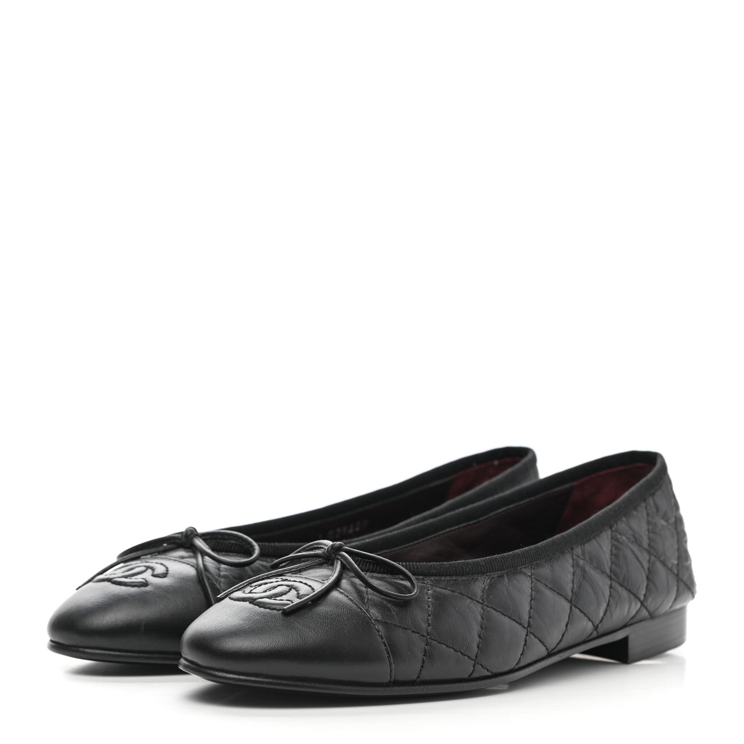 Chanel Aged Calfskin Quilted CC Cap Toe Ballerina Flats 35.5 Black 3 of 8