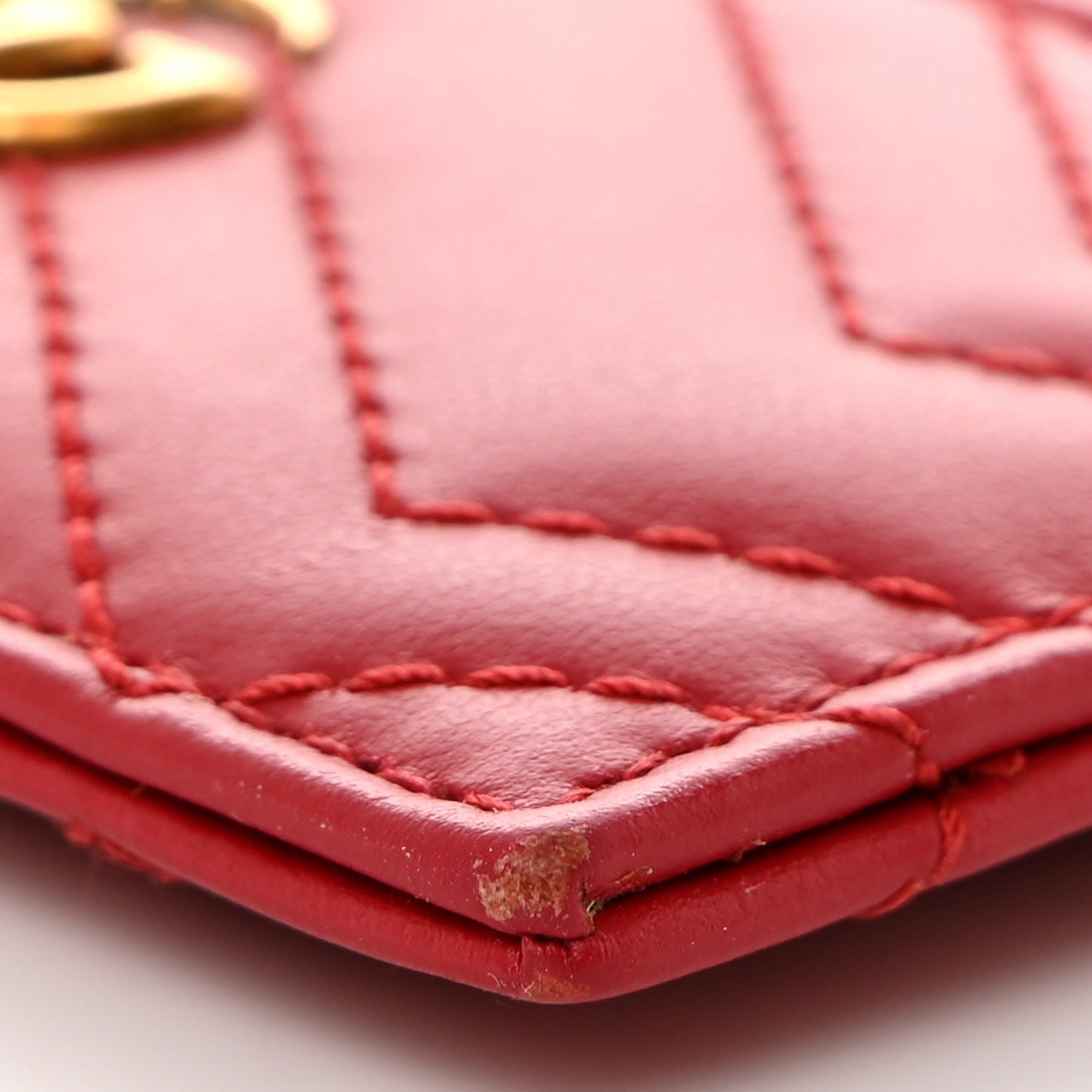 Calfskin Matelasse GG Marmont Key Case Card Holder Hibiscus Red