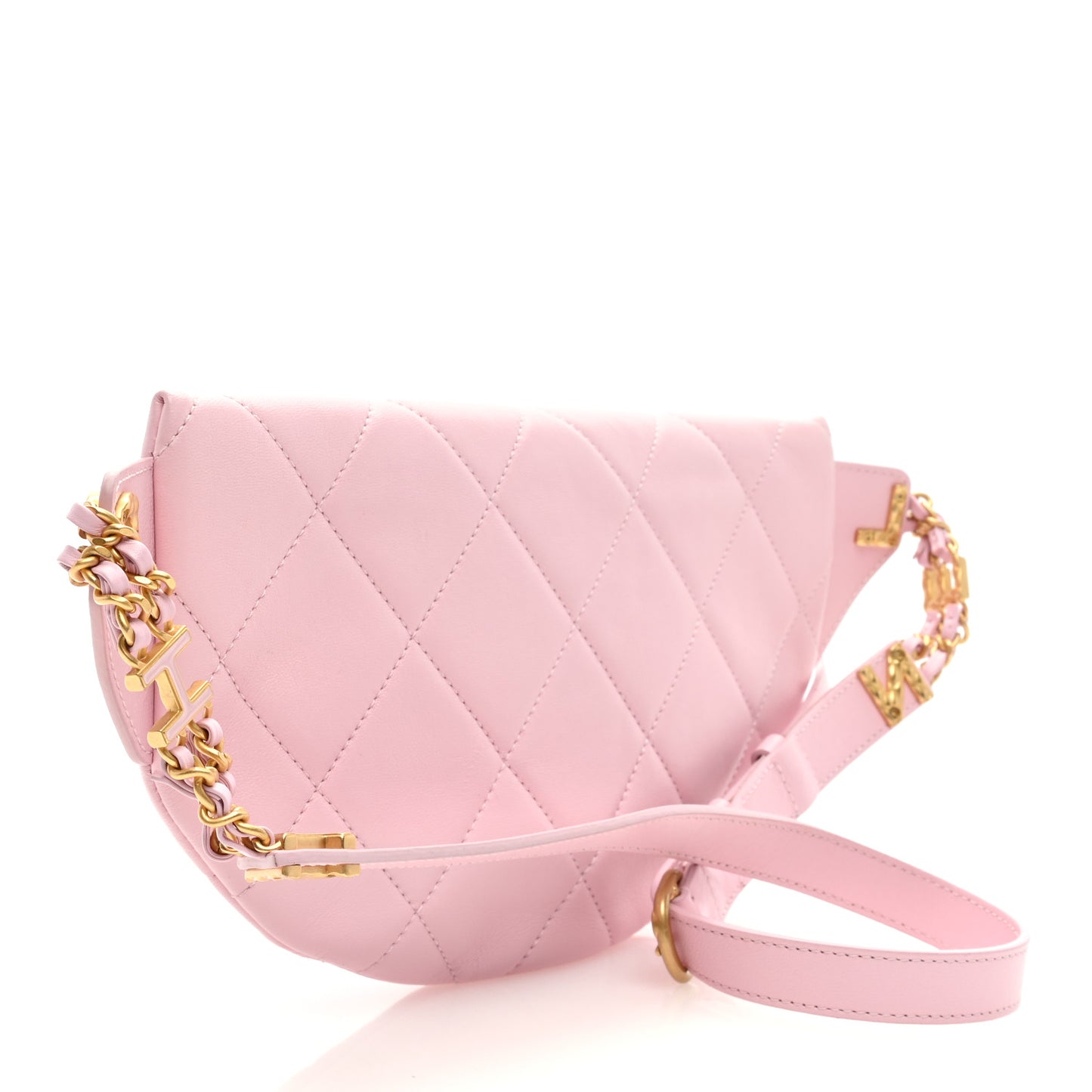 Lambskin Enamel Quilted Waist Bag Light Pink