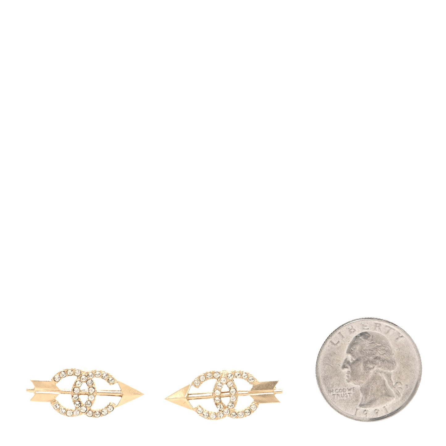 Metal Crystal CC Arrow Earrings Gold