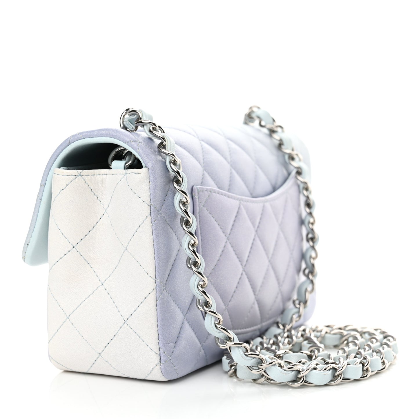 Lambskin Quilted Mini Rectangular Flap Light Blue Light Purple White