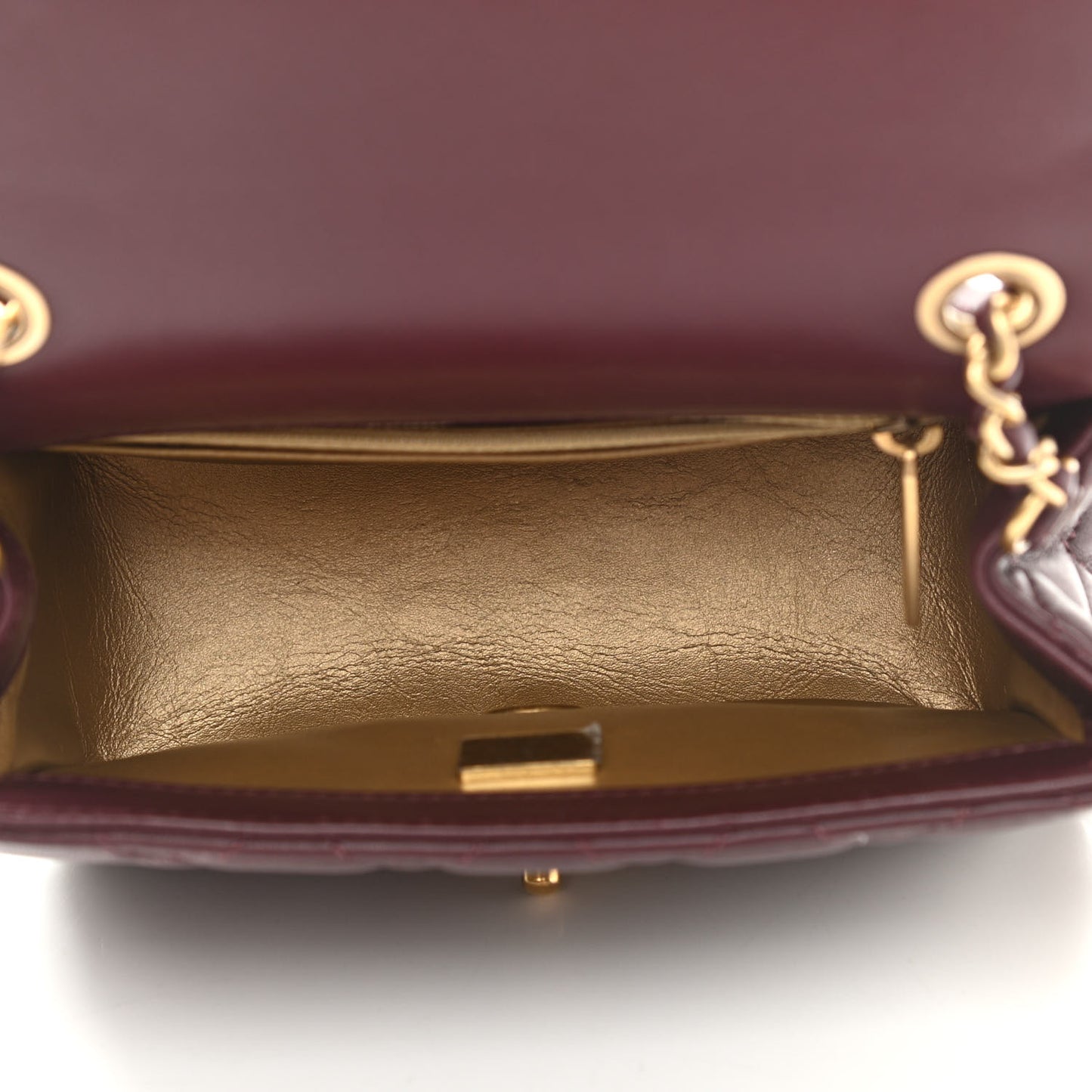 Lambskin Quilted Mini Pearl Crush Flap Burgundy