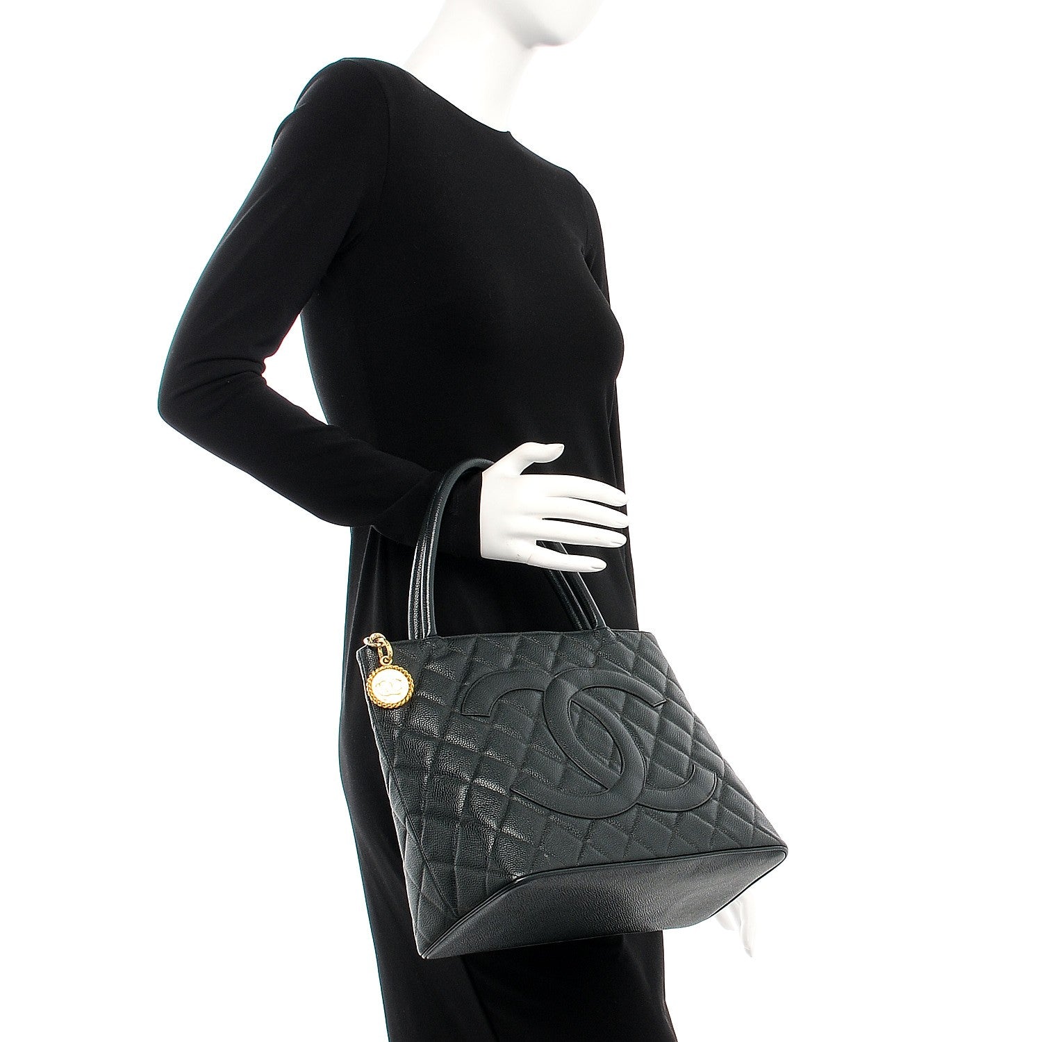 Chanel Caviar Quilted Medallion Tote Dark Green 2 of 8