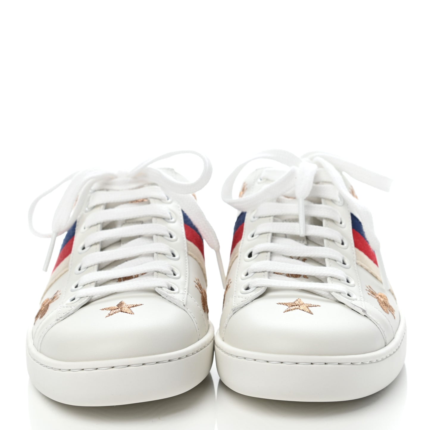 Calfskin Bee Star Embroidered Sylvie Web Ace Sneakers 36 White