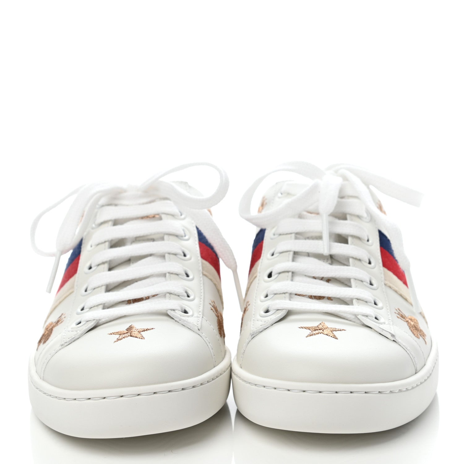 Gucci Calfskin Bee Star Embroidered Sylvie Web Ace Sneakers 36 White 2 of 8