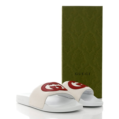 Gucci Nappa Miro Soft Calfskin Womens Interlocking G Slide Sandals 38 Great White Hibiscus Red 9 of 9