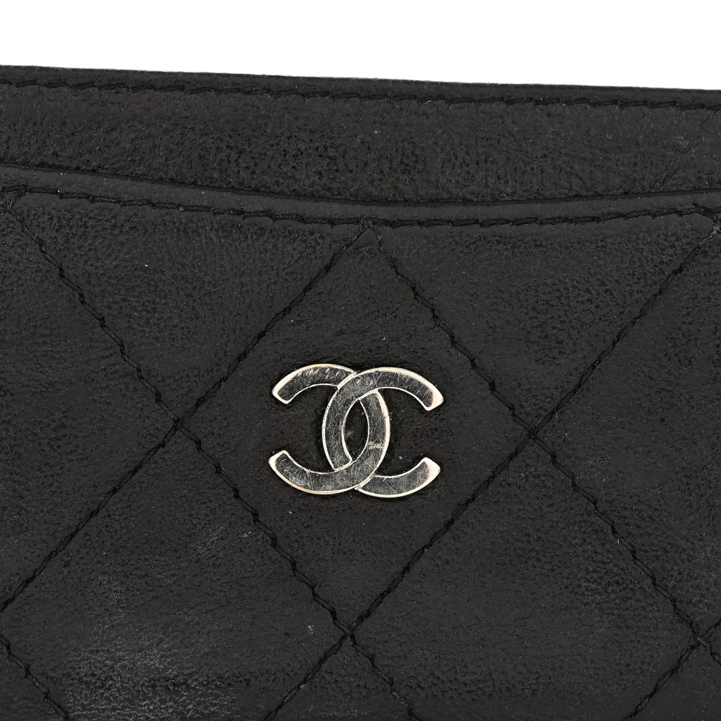 Goatskin Quilted Card Holder Black