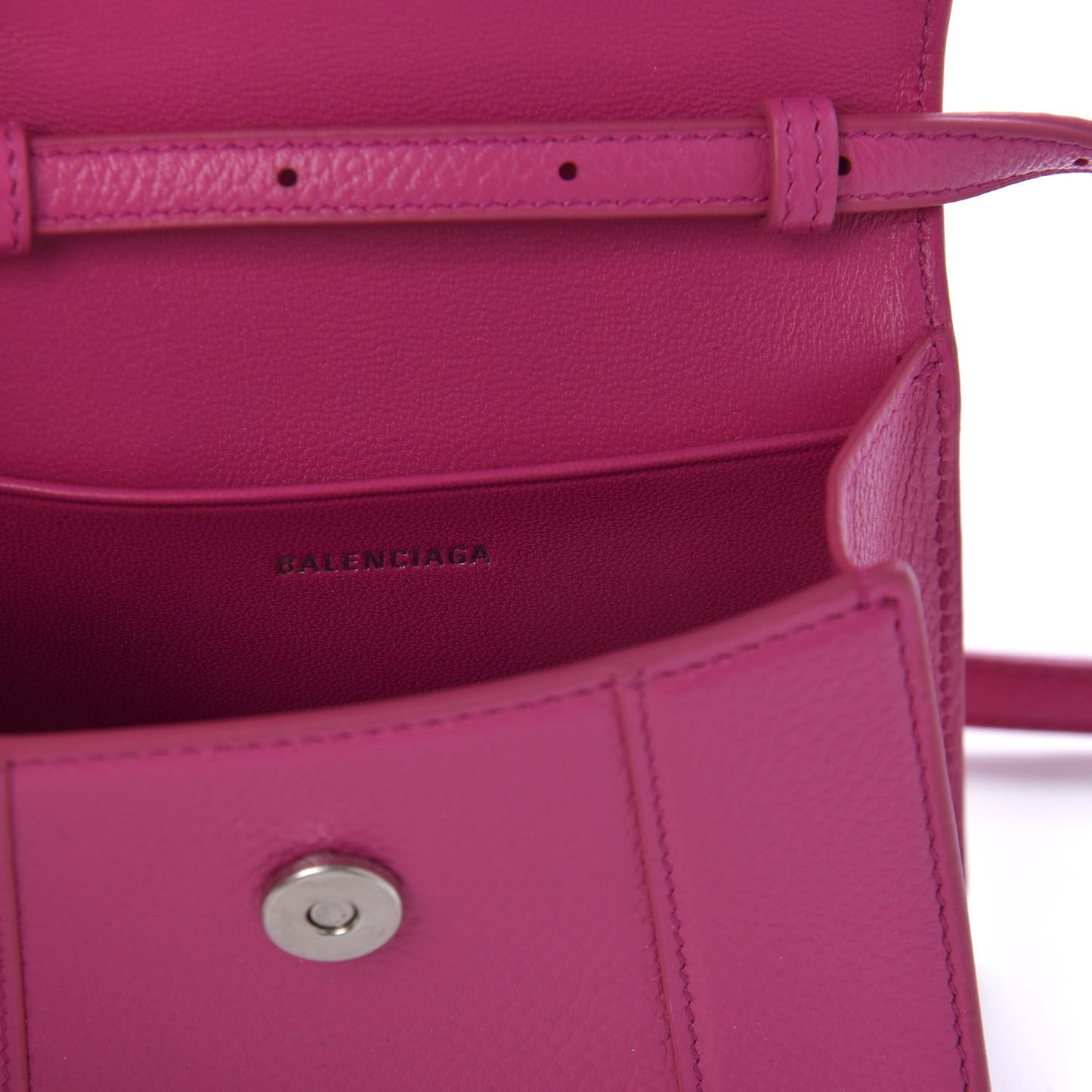 Grained Calfskin Tonal B Hourglass Top Handle Bag Mini Fuchsia