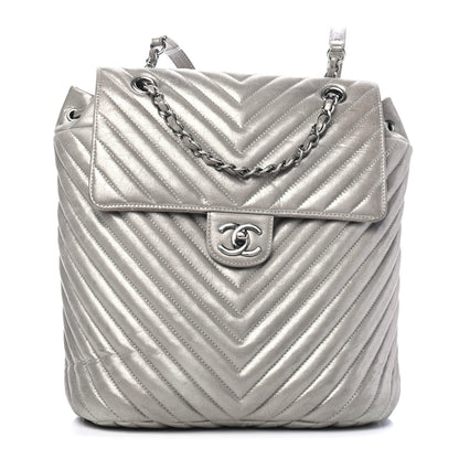 Chanel Iridescent Calfskin Chevron Quilted Small Urban Spirit Backpack Silver 1 of 5