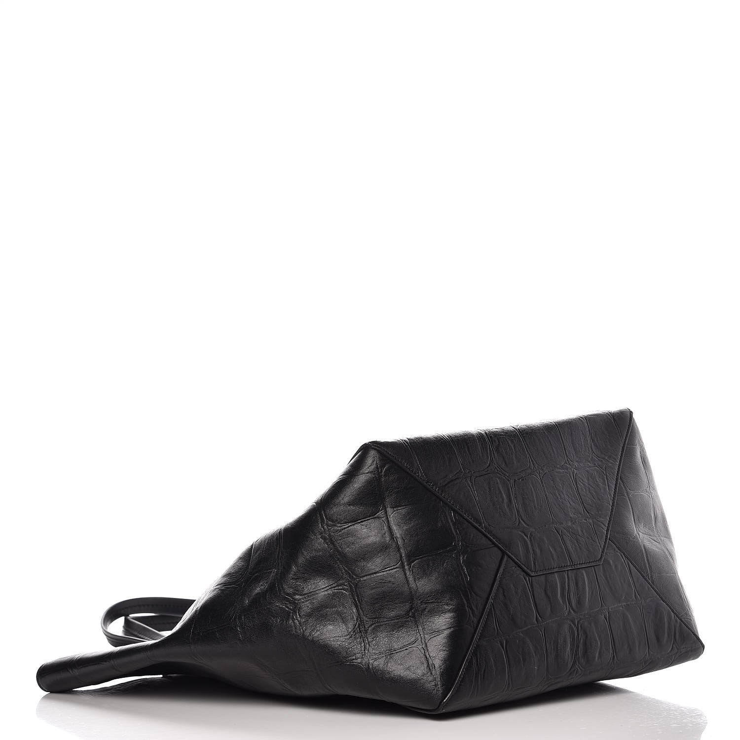 Celine Crocodile Embossed Calfskin Medium Belt Cabas Phantom Black 4 of 7